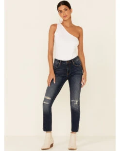 VIGOSS Women's Dark Wash High Rise Stevie Straight Distressed Jeans -Country Clothing Store 2000355109 401 P1