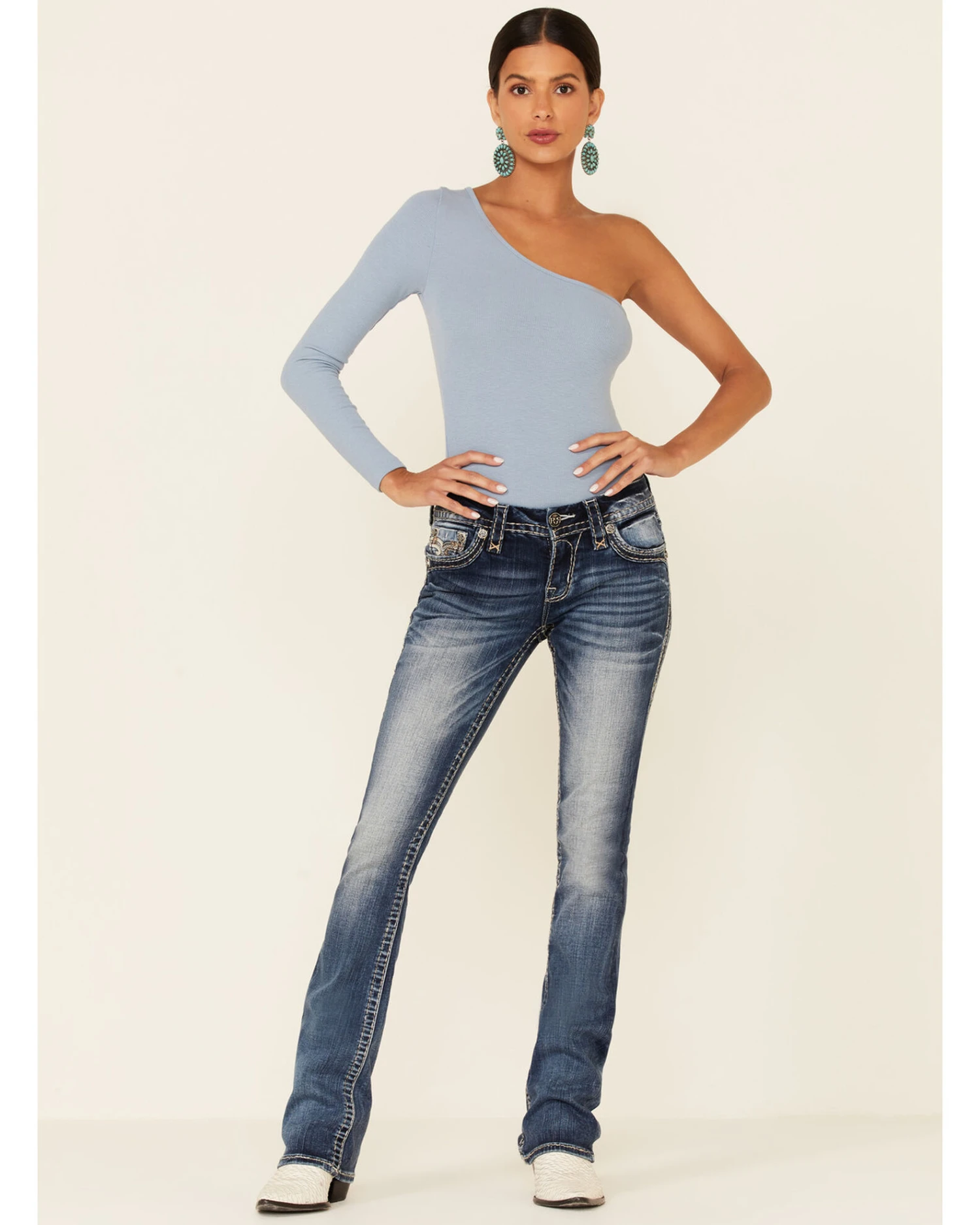 Rock Revival Women's Medium Wash Faded Stitched Border Bootcut Jeans 6 Rock Revival Women's Medium Wash Faded Stitched Border Bootcut Jeans - Image 4