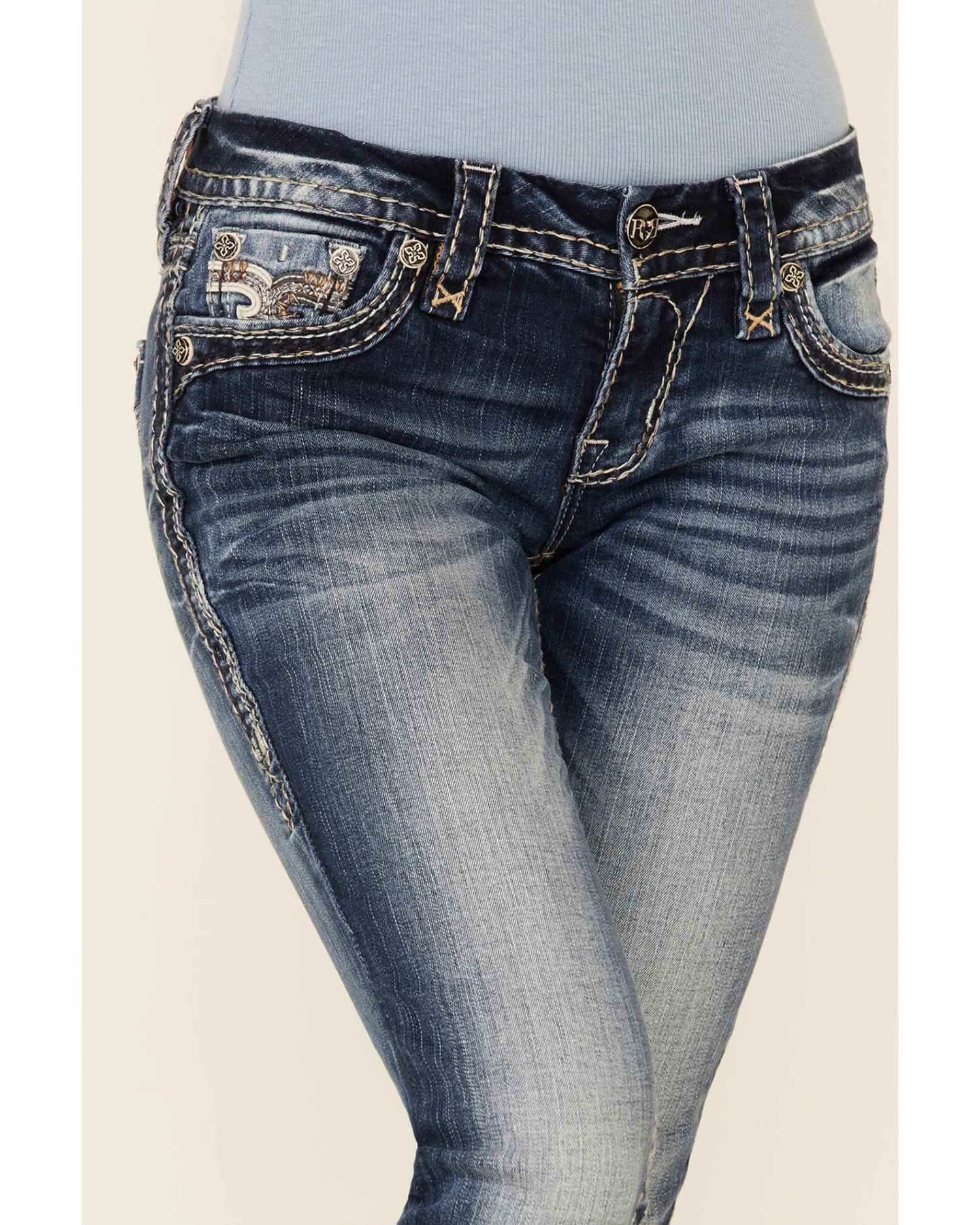 Rock Revival Women's Medium Wash Faded Stitched Border Bootcut Jeans 5 Rock Revival Women's Medium Wash Faded Stitched Border Bootcut Jeans - Image 3