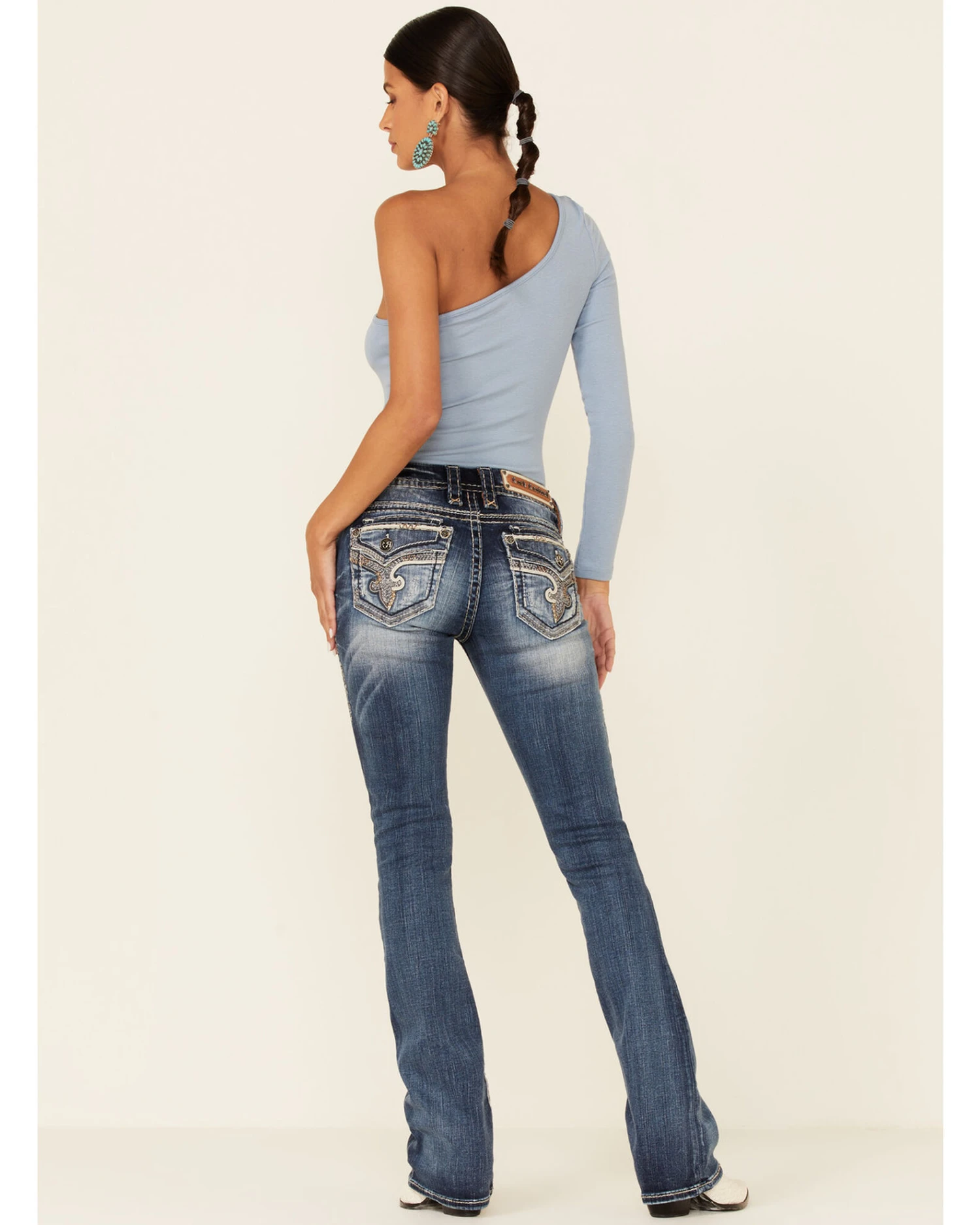 Rock Revival Women's Medium Wash Faded Stitched Border Bootcut Jeans 3 Rock Revival Women's Medium Wash Faded Stitched Border Bootcut Jeans