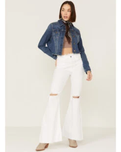 Shyanne Women's Medium Dark Wash Cropped Fray Denim Jacket 8 Shyanne Women's Medium Dark Wash Cropped Fray Denim Jacket -Country Clothing Store 2000358731 414 P5