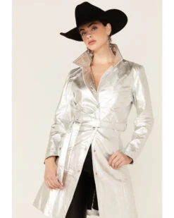 Understated Leather Women's Silver Metallic Moondust Trench Coat -Country Clothing Store 2000358788 040 P5