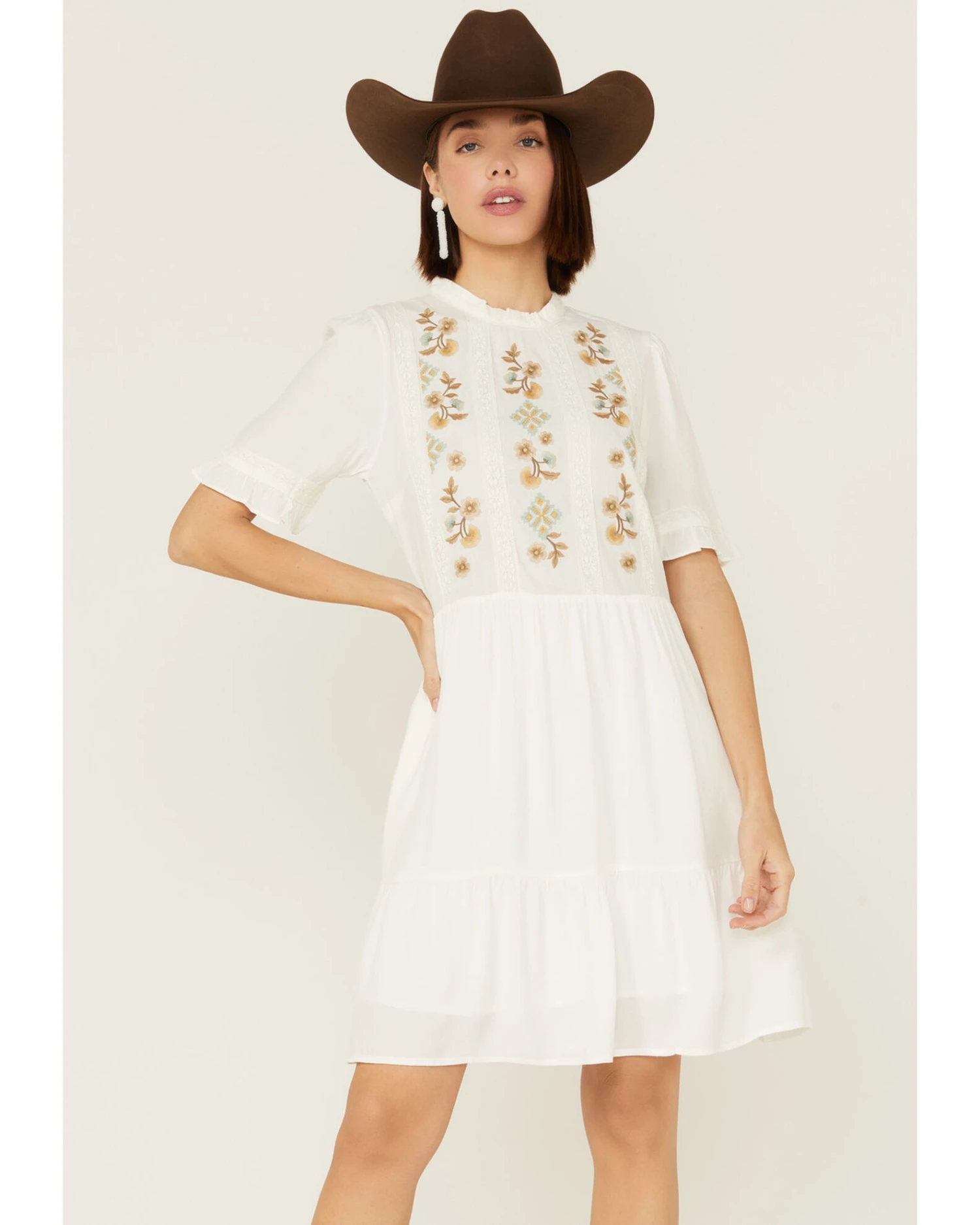 Stetson Women's Embroidered Floral Ruffle Surplice Dress 3 Stetson Women's Embroidered Floral Ruffle Surplice Dress