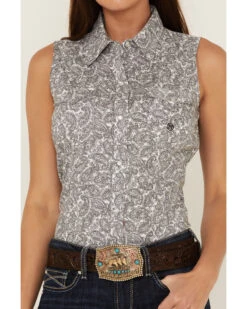 Roper Women's Paisley Print Sleeveless Pearl Snap Western Shirt