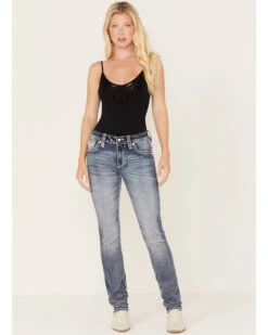 Rock Revival Women's Dark Wash Fleur De Lis Rhinestone Slim Straight Jeans 7 Rock Revival Women's Dark Wash Fleur De Lis Rhinestone Slim Straight Jeans -Country Clothing Store 2000359635 400 P1