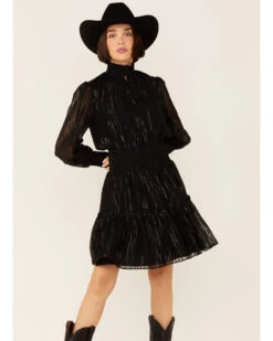 Revel Women's Sparkle Shirred Mock Neck Party Dress