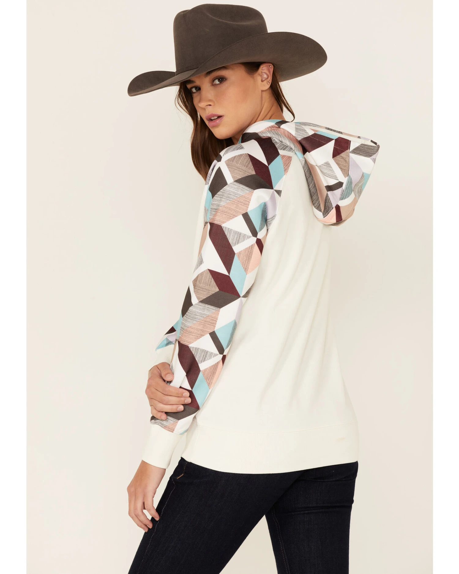 Hooey Women's Modern Colorblock Geo Print Pullover Hooded Sweater 3 Hooey Women's Modern Colorblock Geo Print Pullover Hooded Sweater