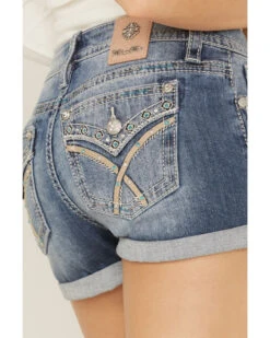 Miss Me Women's Embellished Medium Wash Mid Rise Shorts -Country Clothing Store 2000361059 400 P2