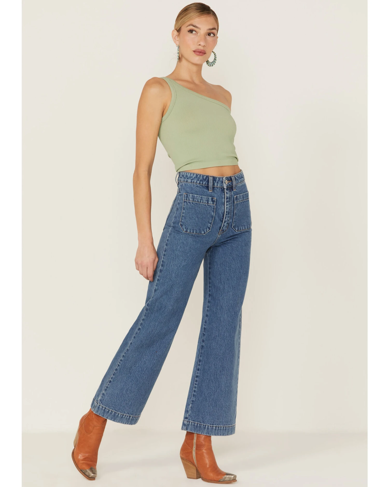 Rolla's Women's Sailor Medium Wash High Rise Wide Jeans 4 Rolla's Women's Sailor Medium Wash High Rise Wide Jeans - Image 2