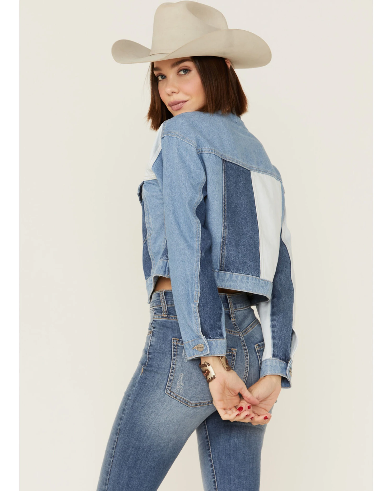 Driftwood Women's Colorblock Cropped Denim Jean Jacket 5 Driftwood Women's Colorblock Cropped Denim Jean Jacket - Image 3