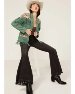 Double D Ranch Women's Chrome Fringe Animal Print Suede Jacket -Country Clothing Store 2000364078 300 P4