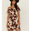 Idyllwind Women's Made For This Off-Shoulder Cow Print Dress -Country Clothing Store 2000364095 280 P2