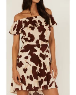 Idyllwind Women's Made For This Off-Shoulder Cow Print Dress -Country Clothing Store 2000364095 280 P4