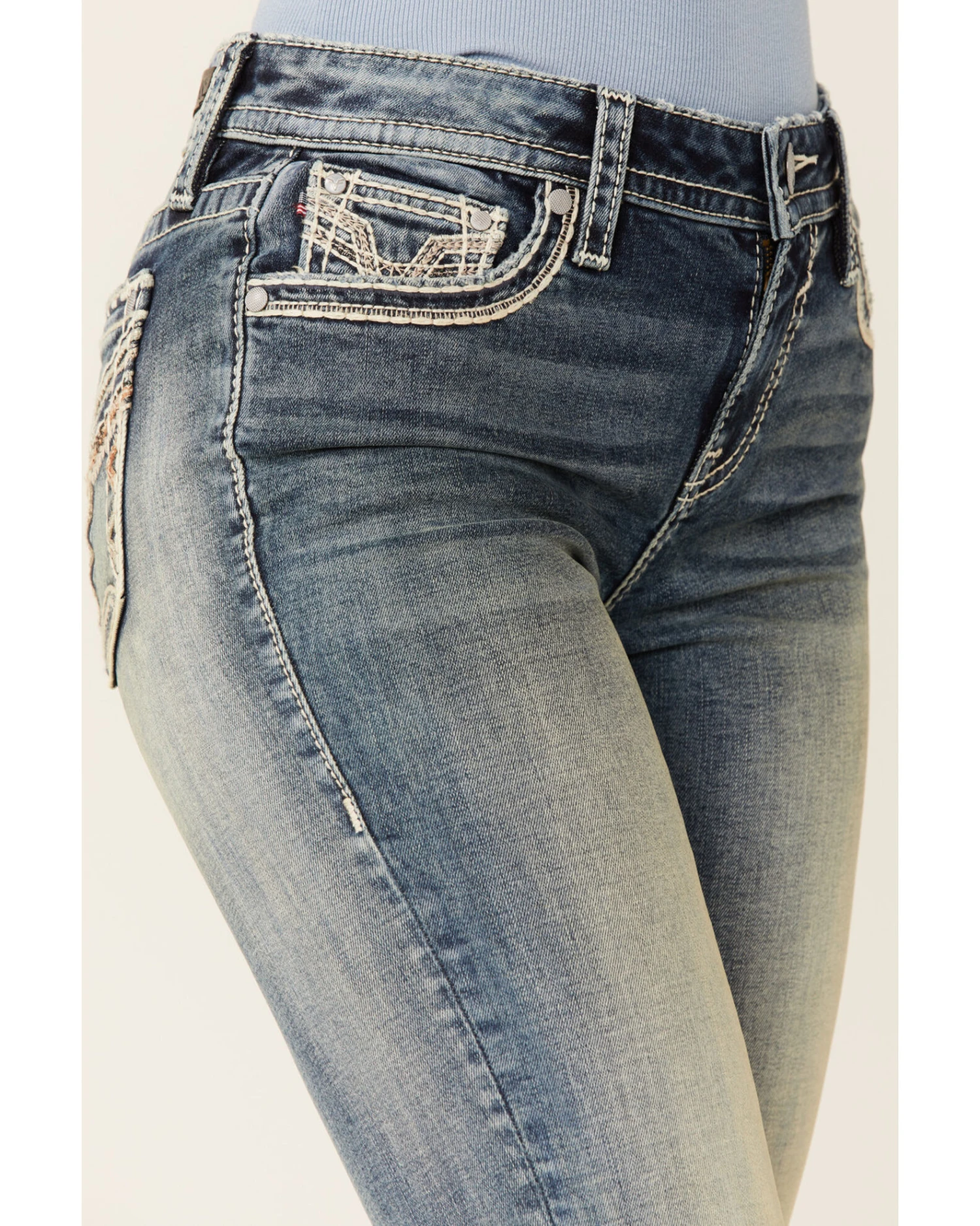 Vigoss Women's Mid Straight Vintage V-Pocket Denim Jeans 4 Vigoss Women's Mid Straight Vintage V-Pocket Denim Jeans - Image 2