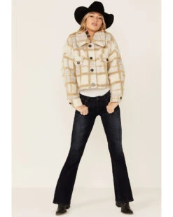 Vigoss Women's Ivory Grid Print Cropped Sherpa Jacket 7 Vigoss Women's Ivory Grid Print Cropped Sherpa Jacket -Country Clothing Store 2000364129 103 P4