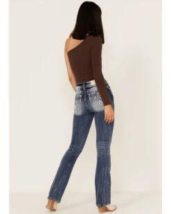 Miss Me Women's Dark Wash Mid Rise Puff Cross Tonal Denim Bootcut Jeans -Country Clothing Store 2000364479 400 P1