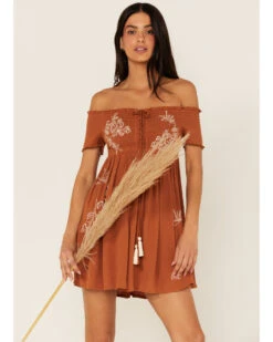 Shyanne Women's Smocked Off Shoulder Floral Embroidered Mini Dress 7 Shyanne Women's Smocked Off Shoulder Floral Embroidered Mini Dress -Country Clothing Store 2000364754 200 P1