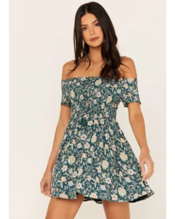 Shyanne Women's Floral Print Smocked Off Shoulder Dress -Country Clothing Store 2000364762 443 P1