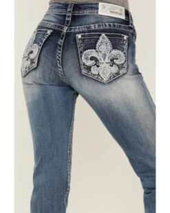 Grace In LA Women's Fleur De Lis Pocket Bootcut Jeans -Country Clothing Store 2000365099 400 P2