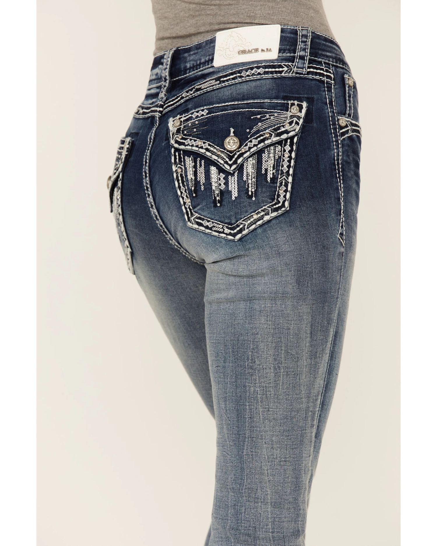 Grace In LA Women's Sequin Flap Pocket Bootcut Jeans 5 Grace In LA Women's Sequin Flap Pocket Bootcut Jeans - Image 3