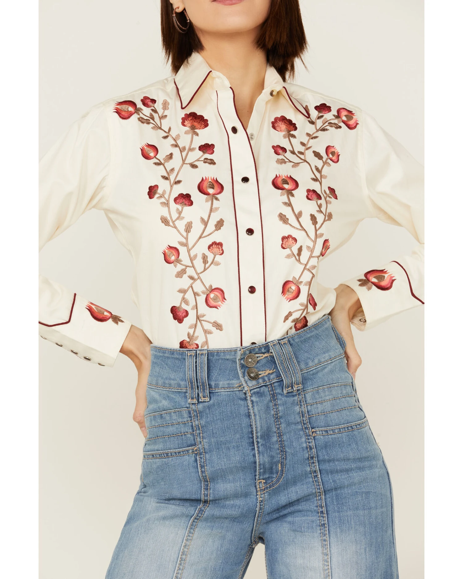 Rockmount Ranchwear Women's Vintage Thistle Floral Embroidery Pearl Snap Western Shirt 4 Rockmount Ranchwear Women's Vintage Thistle Floral Embroidery Pearl Snap Western Shirt - Image 2