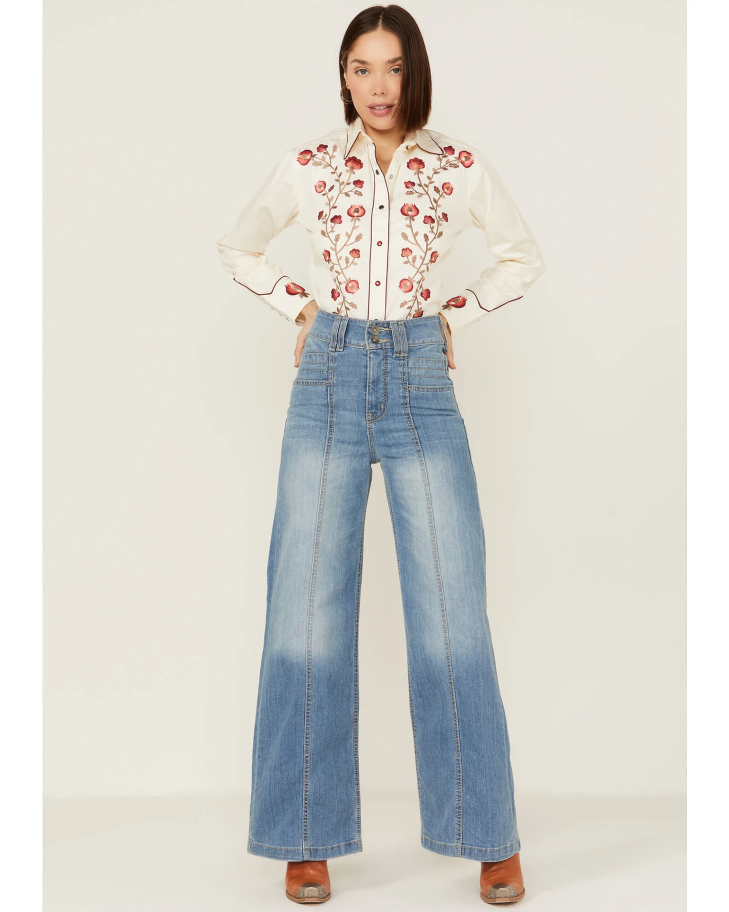 Rockmount Ranchwear Women's Vintage Thistle Floral Embroidery Pearl Snap Western Shirt 5 Rockmount Ranchwear Women's Vintage Thistle Floral Embroidery Pearl Snap Western Shirt - Image 3