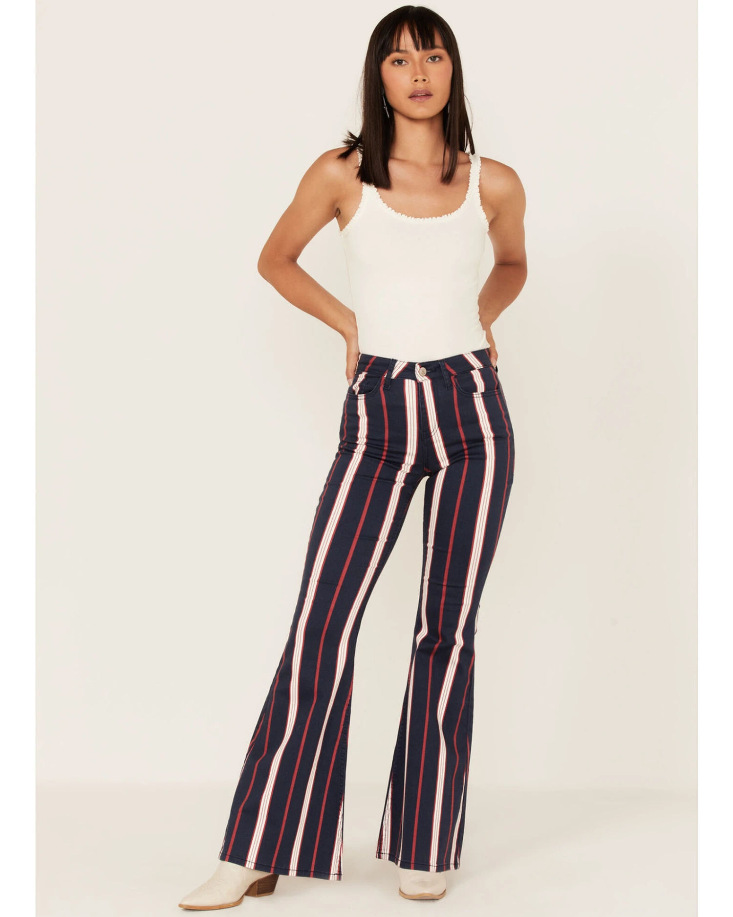 Shyanne Women's High Rise Stripe Super Flare Jeans 6 Shyanne Women's High Rise Stripe Super Flare Jeans - Image 4