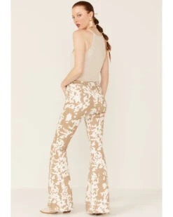 Saints & Hearts Women's Cow Print High Rise Raw Hem Flare Jeans -Country Clothing Store 2000367529 251 P3