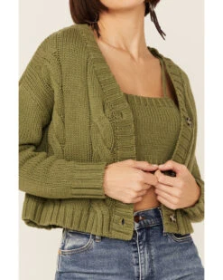Callahan Women's Sage Olive Cable Lu Cardigan & Tank Set 8 Callahan Women's Sage Olive Cable Lu Cardigan & Tank Set -Country Clothing Store 2000367815 341 P2