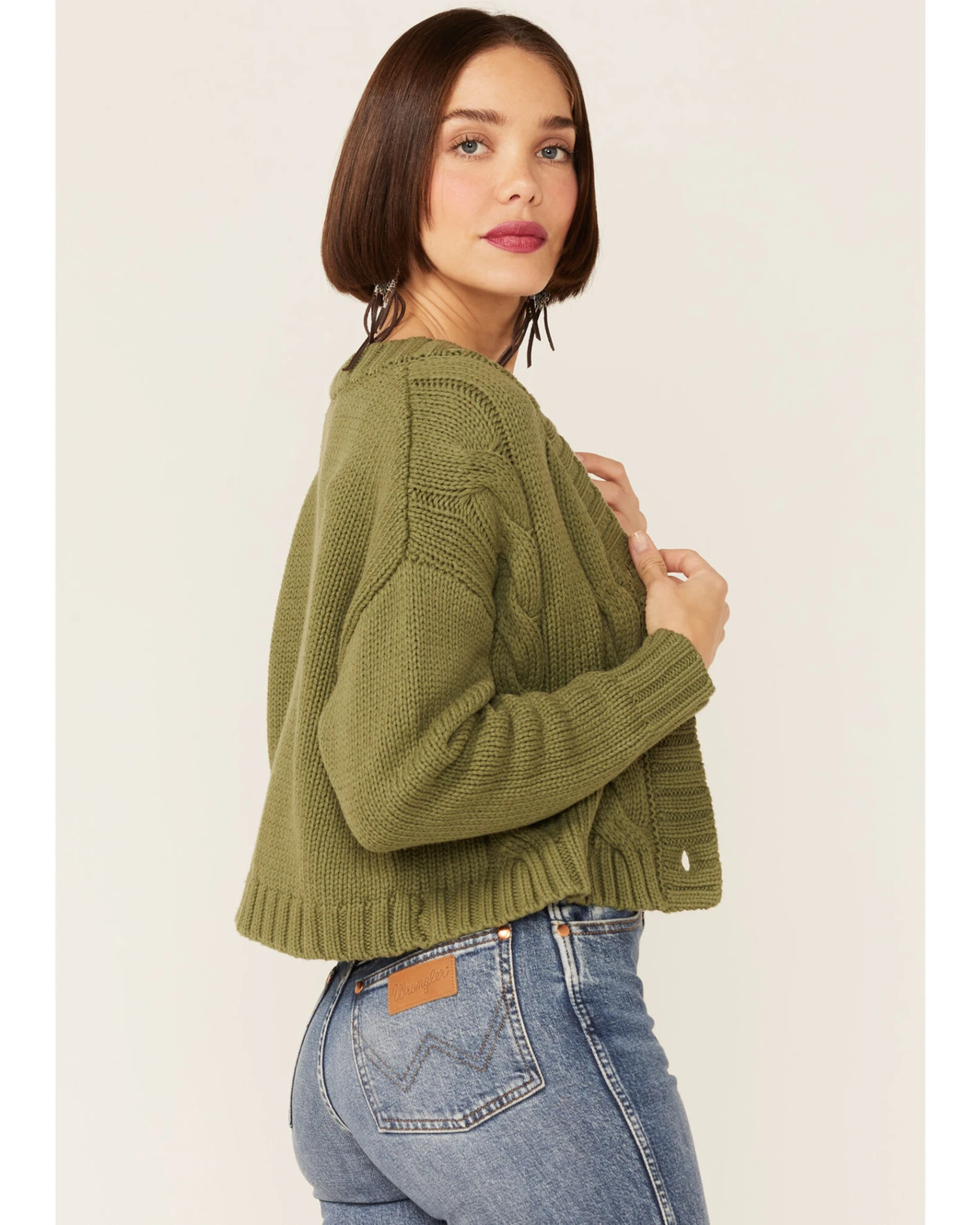 Callahan Women's Sage Olive Cable Lu Cardigan & Tank Set 6 Callahan Women's Sage Olive Cable Lu Cardigan & Tank Set - Image 4