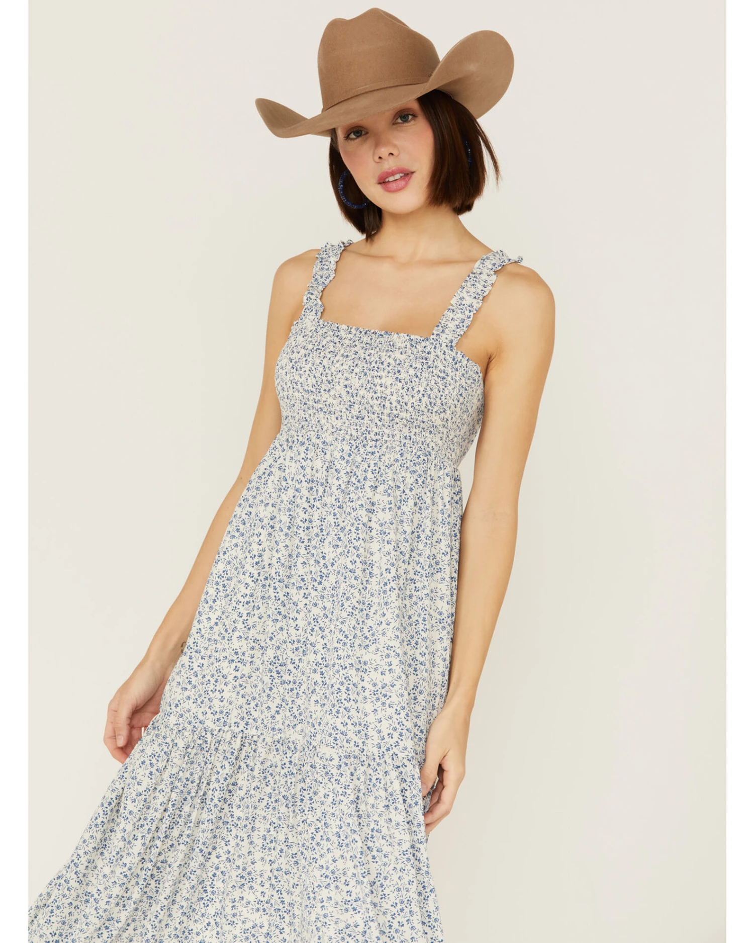 Lush Women's Blue Floral Smocked Midi Dress 4 Lush Women's Blue Floral Smocked Midi Dress - Image 2