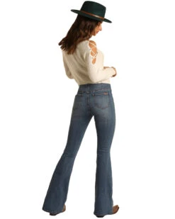 Rock & Roll Denim Women's Light Wash High Rise Flare Pull On Denim Jeans