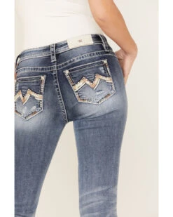 Miss Me Women's Ombre Embroidered Sequin Medium Wash Stretch Bootcut Jeans