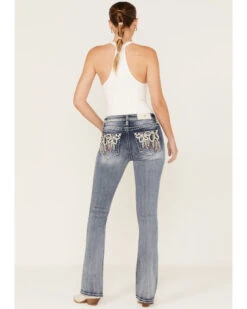 Miss Me Women's Medium Wash Stretch Mid Rise Peacock Embroidery Bootcut Jeans -Country Clothing Store 2000369052 414 P1