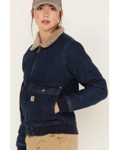 Carhartt Women's Medium Wash Relaxed Fit Denim Sherpa-Lined Jacket -Country Clothing Store 2000369934 400 P2