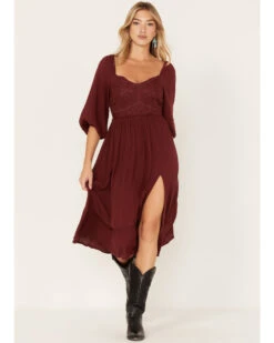 Shyanne Women's Embroidered Mesh Dot Poet Sleeve Midi Dress -Country Clothing Store 2000372975 646 P1