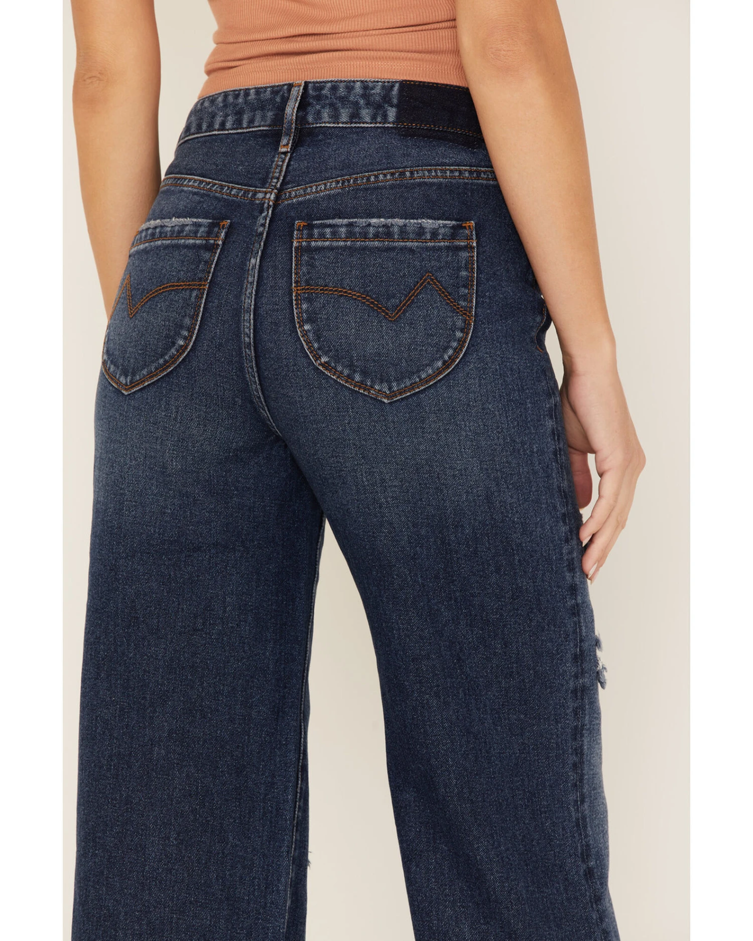 Cleo + Wolf Women's Medium Wash High Rise Patchwork Distressed Straight Jeans 5 Cleo + Wolf Women's Medium Wash High Rise Patchwork Distressed Straight Jeans - Image 3