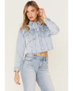 Cleo + Wolf Women's Light Wash Stretch Desert Scene Embroidered Cropped Denim Jacket -Country Clothing Store 2000373355 412 P2