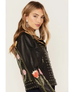 Idyllwind Women's Cactus Bloom Floral Patchwork Leather Moto Jacket