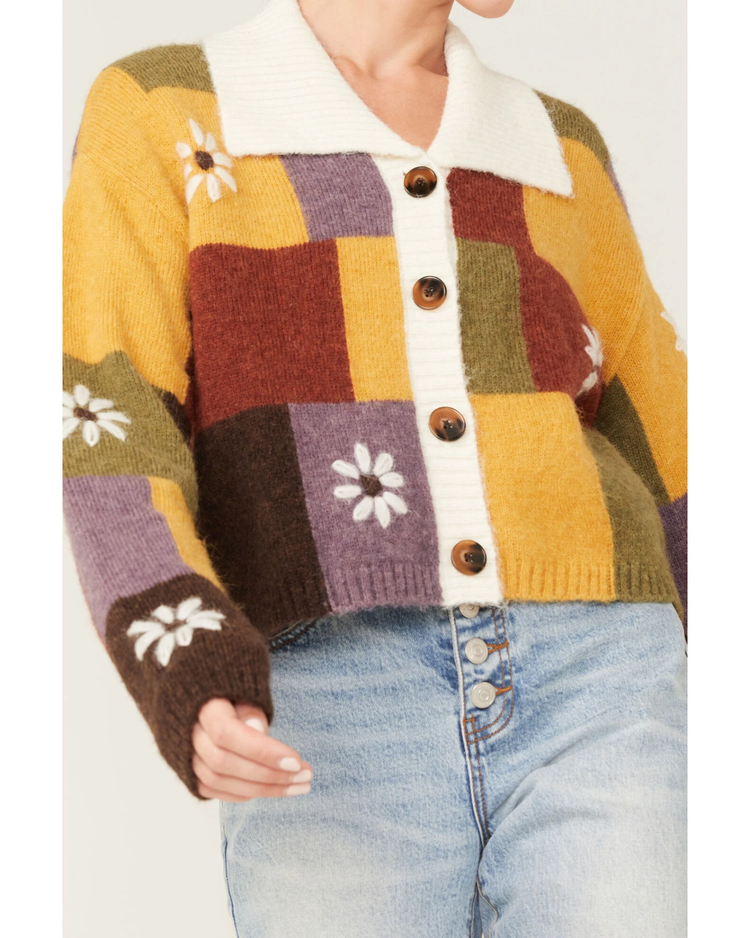 Cleo + Wolf Women's Patchwork Floral Knit Sweater 5 Cleo + Wolf Women's Patchwork Floral Knit Sweater - Image 3