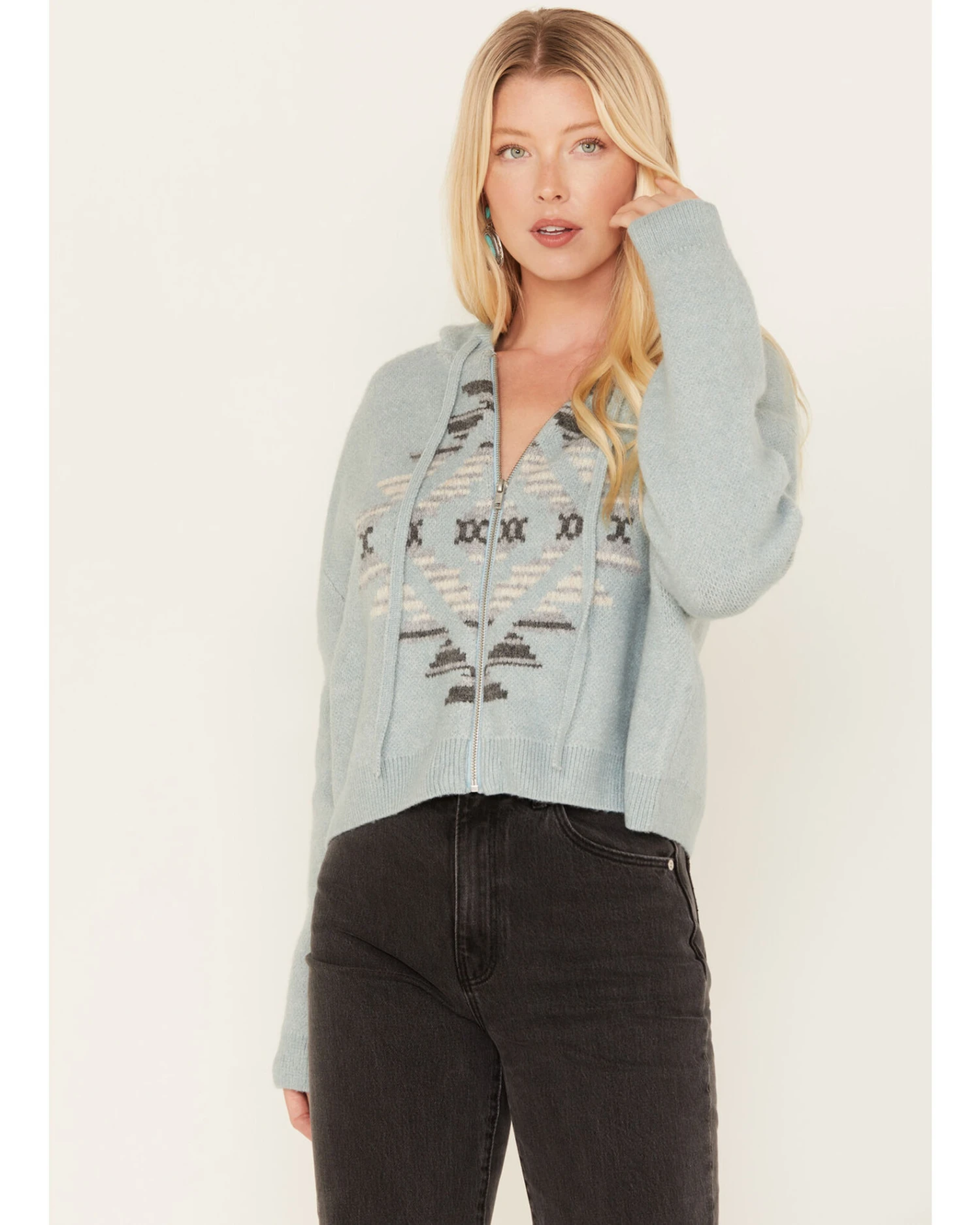 Ariat Women's Agave Garden Intarsia Southwestern Knit Zip Hooded Pullover 3 Ariat Women's Agave Garden Intarsia Southwestern Knit Zip Hooded Pullover