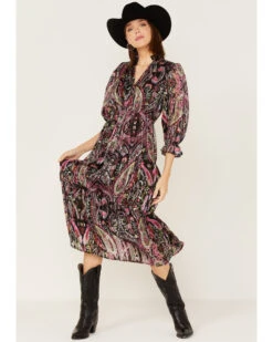 Revel Women's Floral & Paisley Print Puff Sleeve Midi Dress -Country Clothing Store 2000378784 550 P1