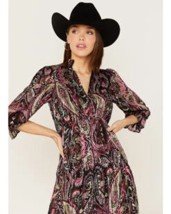 Revel Women's Floral & Paisley Print Puff Sleeve Midi Dress -Country Clothing Store 2000378784 550 P2