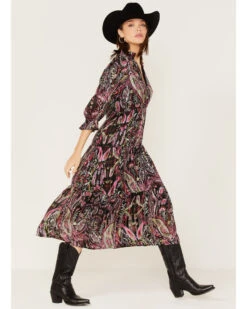 Revel Women's Floral & Paisley Print Puff Sleeve Midi Dress