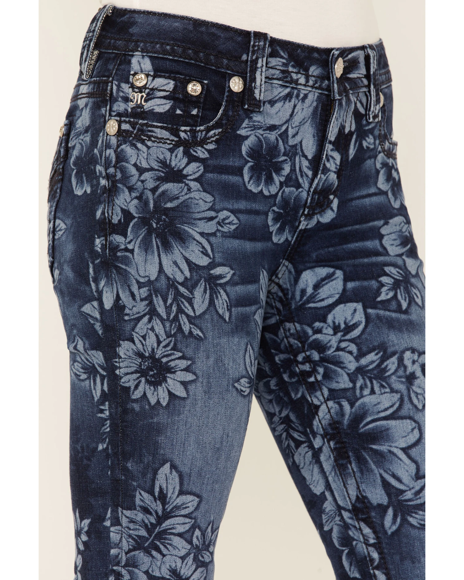 Miss Me Women's Floral Print Dark Wash Mid Rise Stretch Skinny Jeans 4 Miss Me Women's Floral Print Dark Wash Mid Rise Stretch Skinny Jeans - Image 2