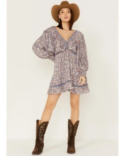 Jen's Pirate Booty Women's Floral Print Long Sleeve Wildflower Lasi Mini Dress -Country Clothing Store 2000379674 400 P2