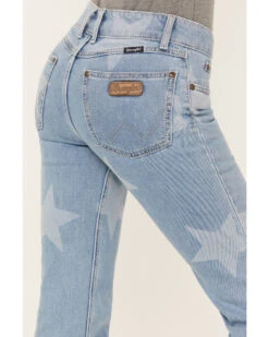 Wrangler Retro Women's Light Wash Mid Rise Star Print Mae Flare Jeans -Country Clothing Store 2000380198 400 P4