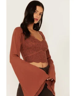 Shyanne Women's Embroidered Mesh Dot Poet Sleeve Crop Top -Country Clothing Store 2000380617 200 P2