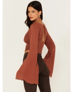 Shyanne Women's Embroidered Mesh Dot Poet Sleeve Crop Top -Country Clothing Store 2000380617 200 P4