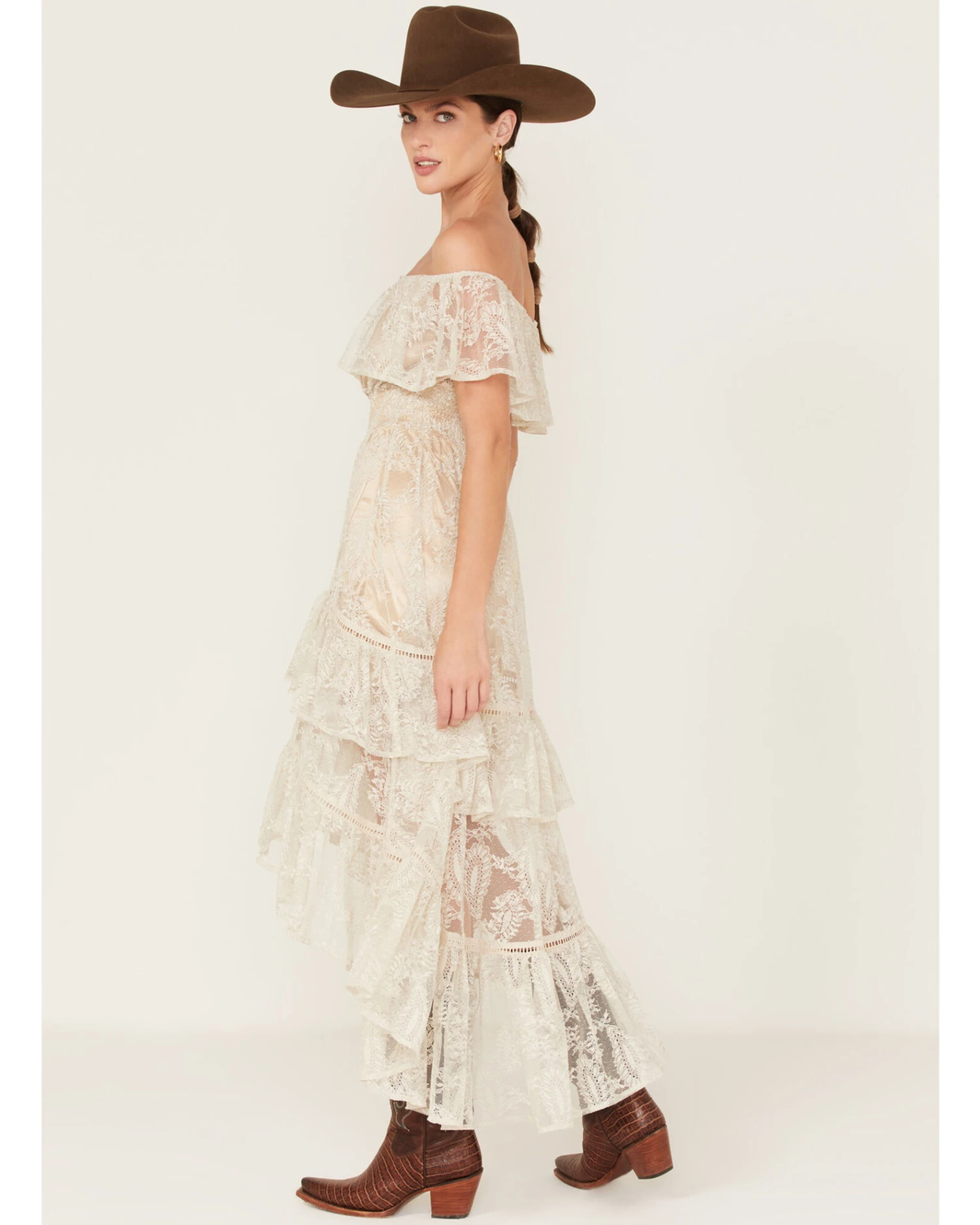 Shyanne Women's Off-Shoulder Tiered Lace Dress 3 Shyanne Women's Off-Shoulder Tiered Lace Dress